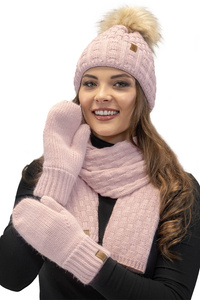 Komplet czapka+szalik+rękawiczki Vivisence 7015 Kmpl+R pudrowy róż