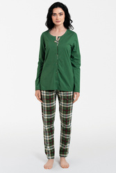 Nocna piżama Italian Fashion Asama dł.r. dł.sp. zielony/druk