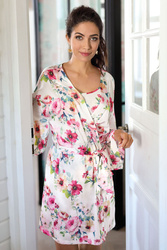 Szlafrok Unikat Rose ecru-kwiaty