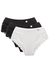 Wysokie figi Wol-Bar Diamond 3506 3-pak czarny-czarny-biały