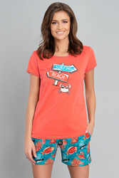 Nocna piżama Italian Fashion Oceania kr.r. kr.sp. koral/druk