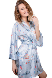 Dkaren DK-P-015 Nocna peniuar, biały-wzór