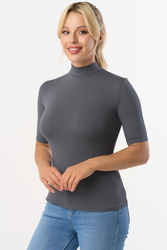 Babell Layla bluzka ze stójką i krótkim rękawem stalowy