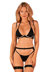 Nocna komplet biustonosz + stringi + pas do pończoch Obsessive Selinne 3-pcs set czarny
