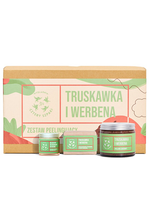 Zestaw Mydlarnia Cztery Szpaki Zestaw Mydło w kostce + Peeling do ciała + Delikatny dezodorant w kremie Truskawka i Werbena